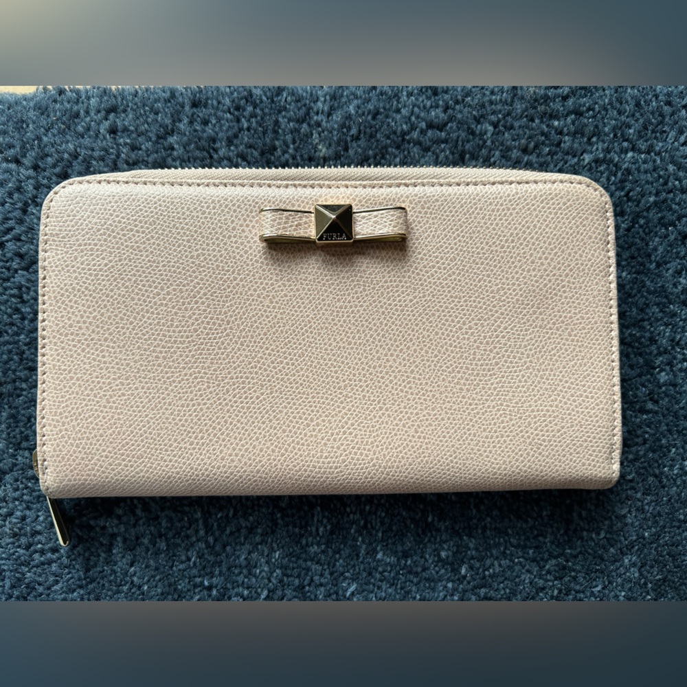 FURLA: EUC Leather (Pebbled) Zip-Around Wallet, Light Pink